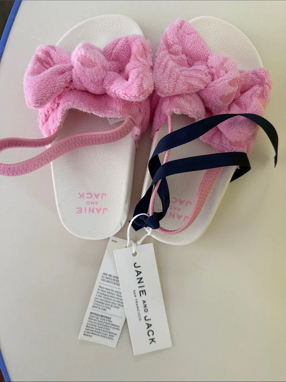Janie and Jack Plush Pink Bow Slide Sandals